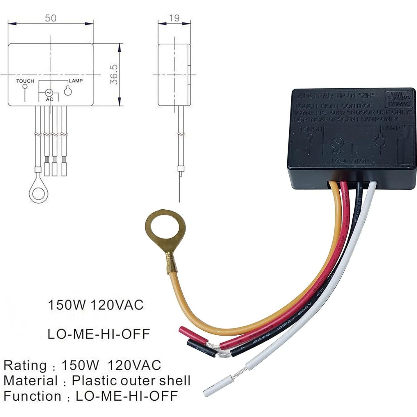 Interruptor Táctil Zing Ear TP-01 ZH Regulador 150W 120V