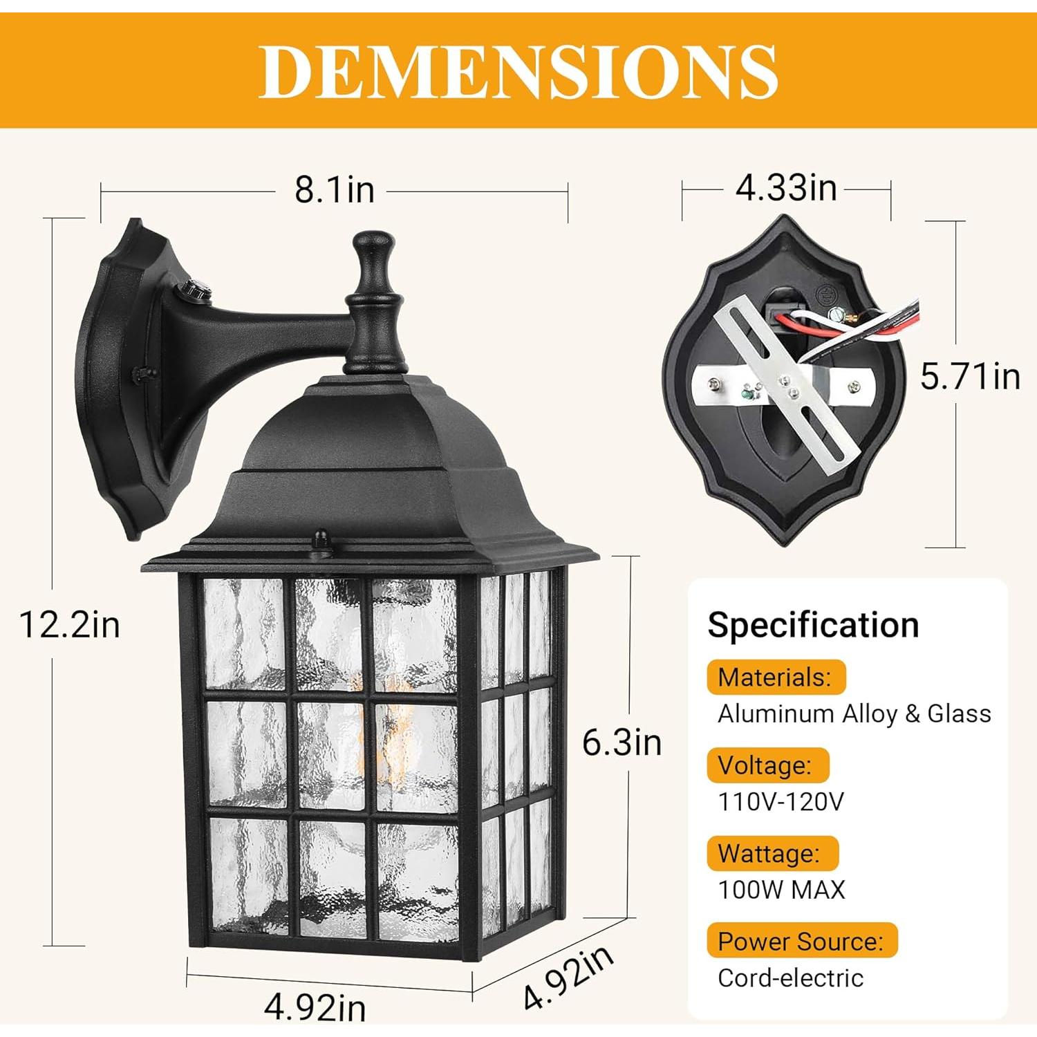 Luz de Pared Exterior WIHTU 2-Pack con Sensor Dusk a Dawn