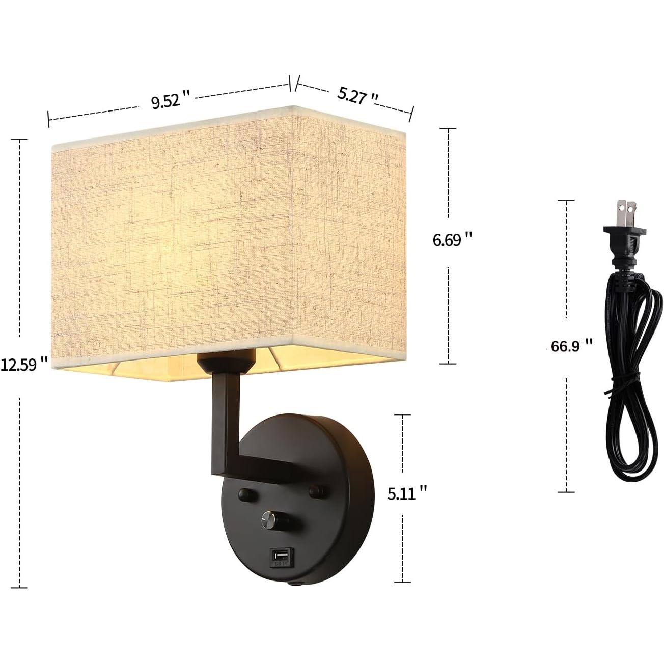 Aplique de pared PULLCU regulable con USB y pantalla de lino