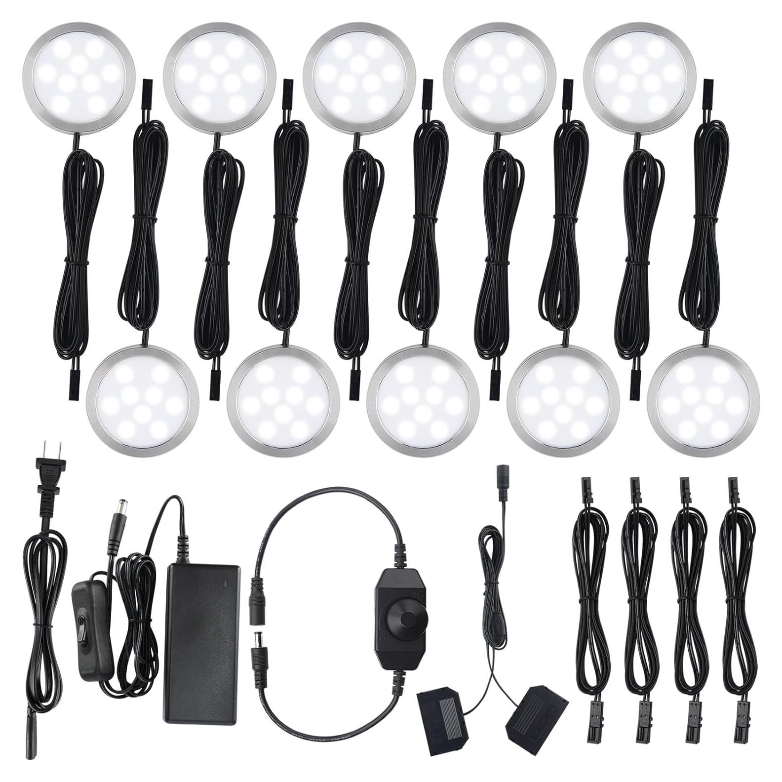 Kit de luces LED Meigour 10 Puck 6000K con atenuador