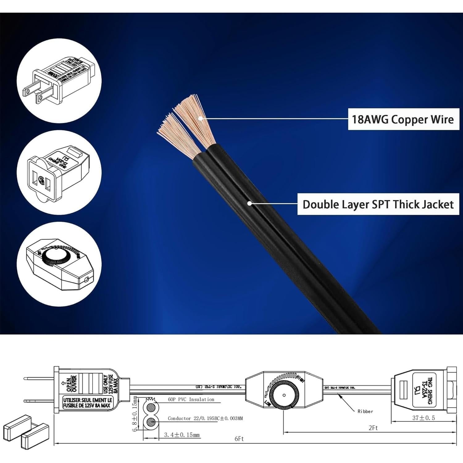 Cable de Extensión Regulador Fiabtool 1.8m Negro 150W