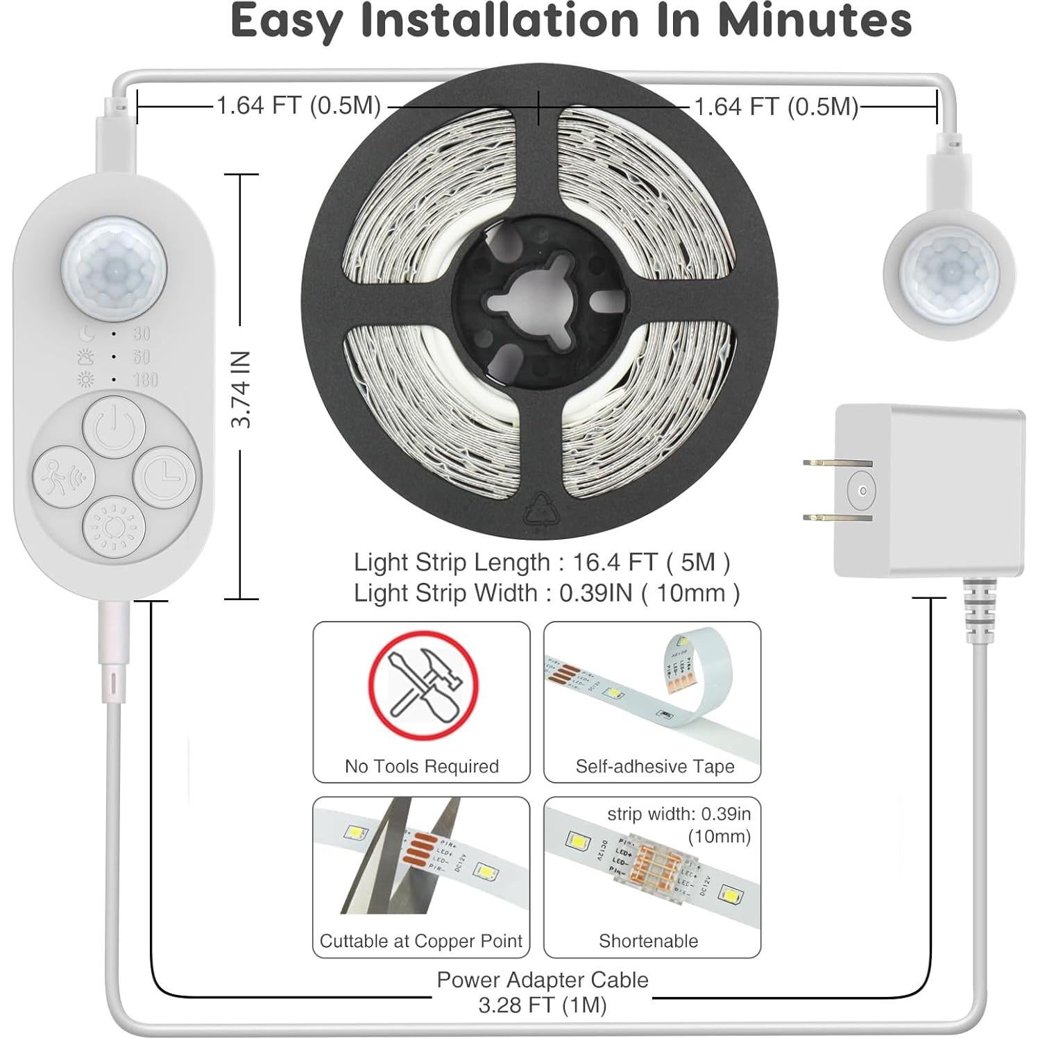 Luces de Escalera LED Orgaror con Doble Sensor y Regulador 5m