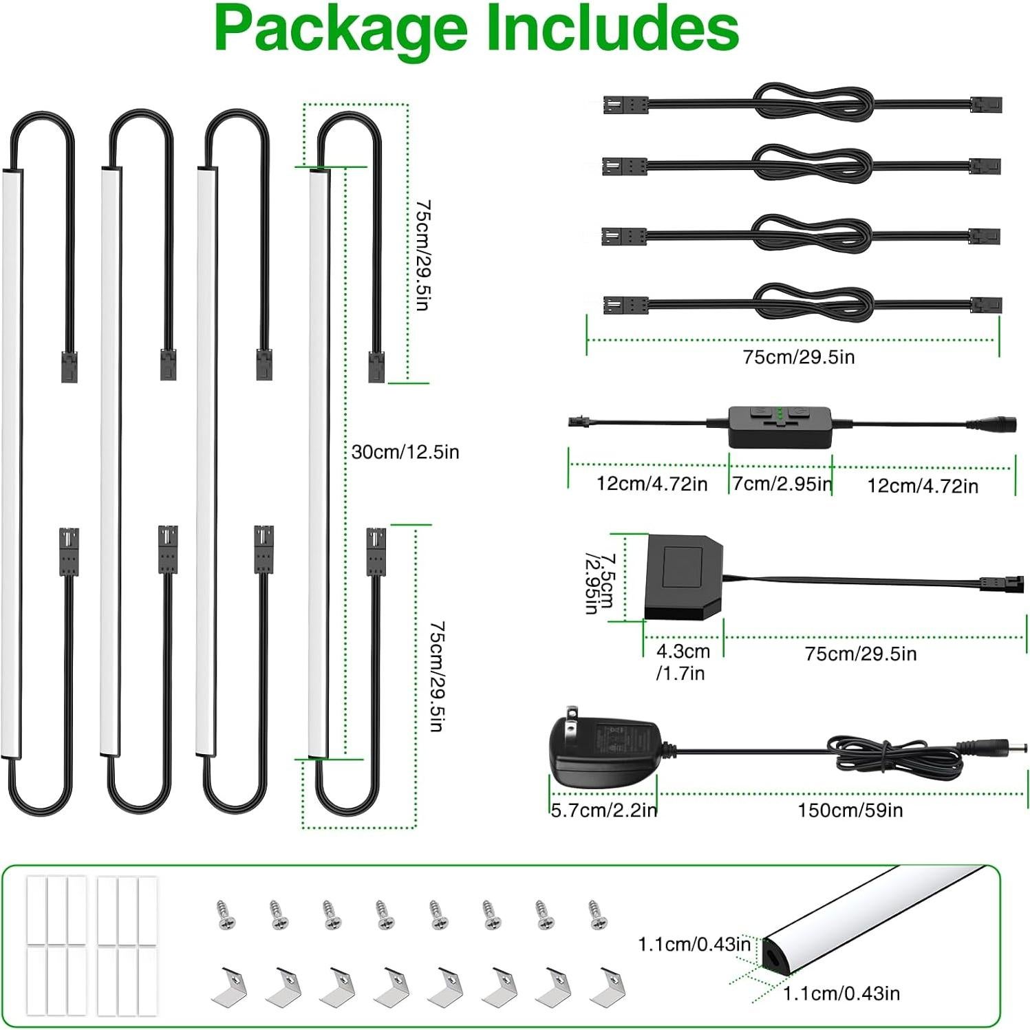AIBOO Iluminación Bajo Gabinete 12W CCT Regulable Kit 4 Barras