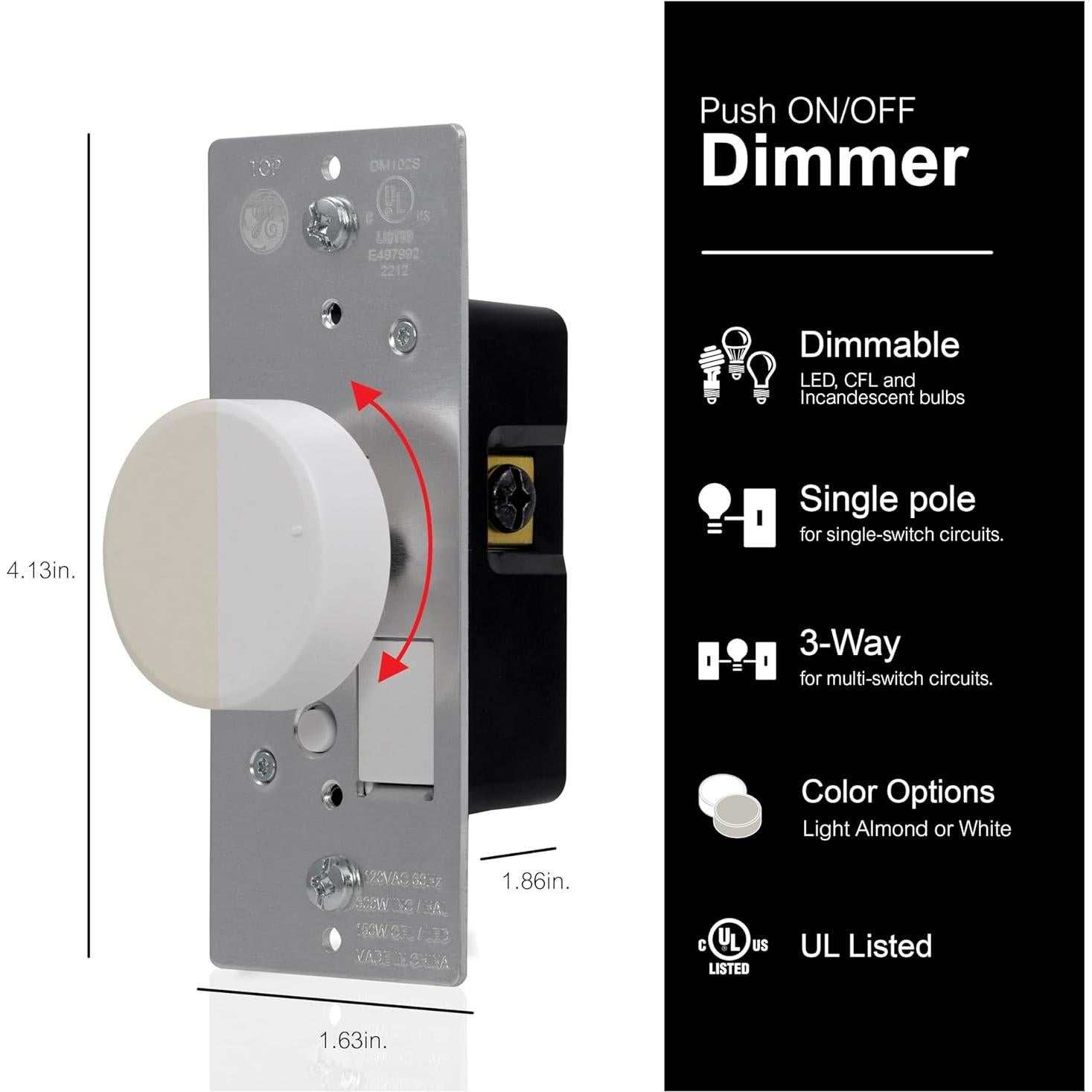 Interruptor Regulador de Luz Rotativo GE 3 Vías con Perillas