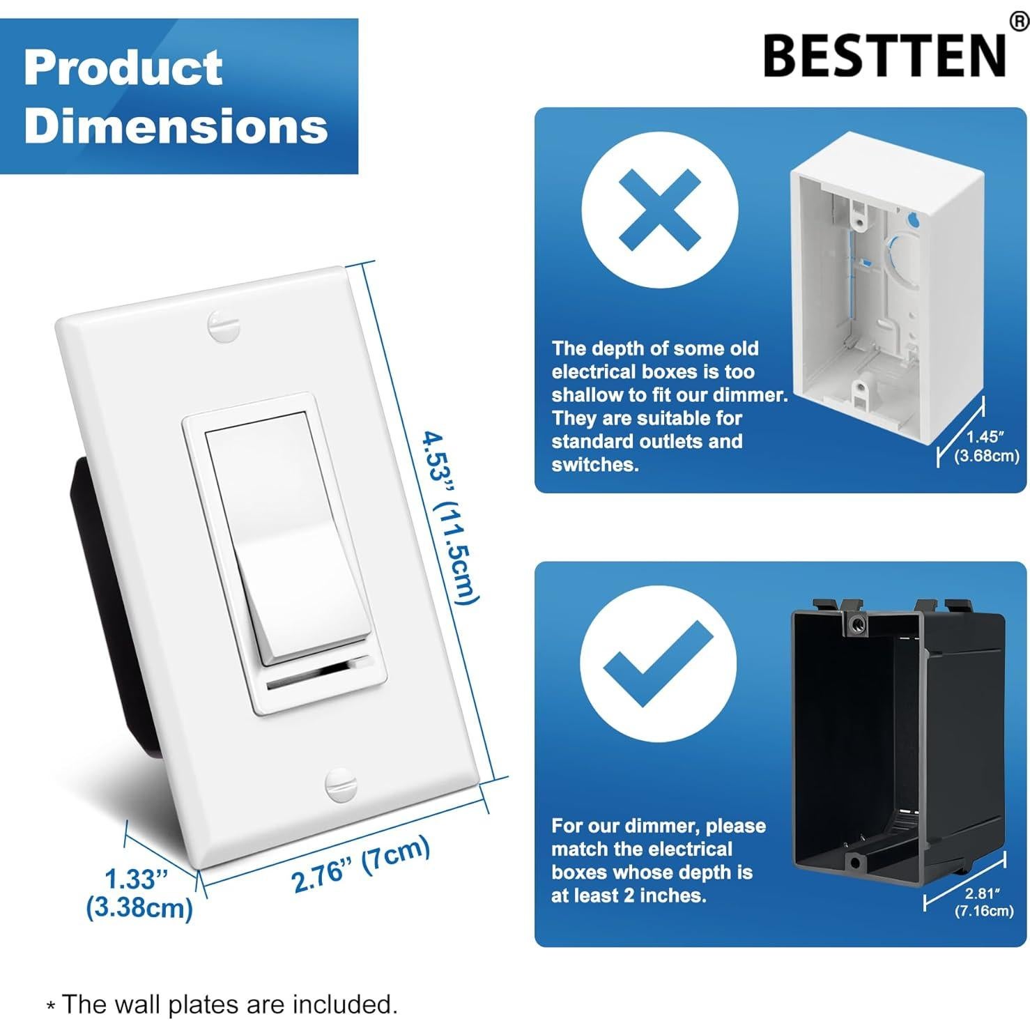 Interruptor Regulador de Luz BESTTEN 6 Pack Blanco LED 120V