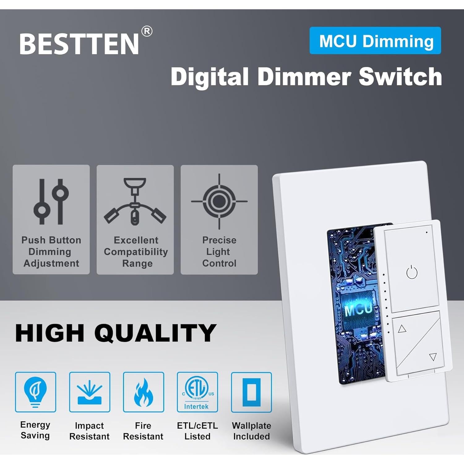 Interruptor Regulador Digital BESTTEN 1 Polo 3 Vías LED Blanco