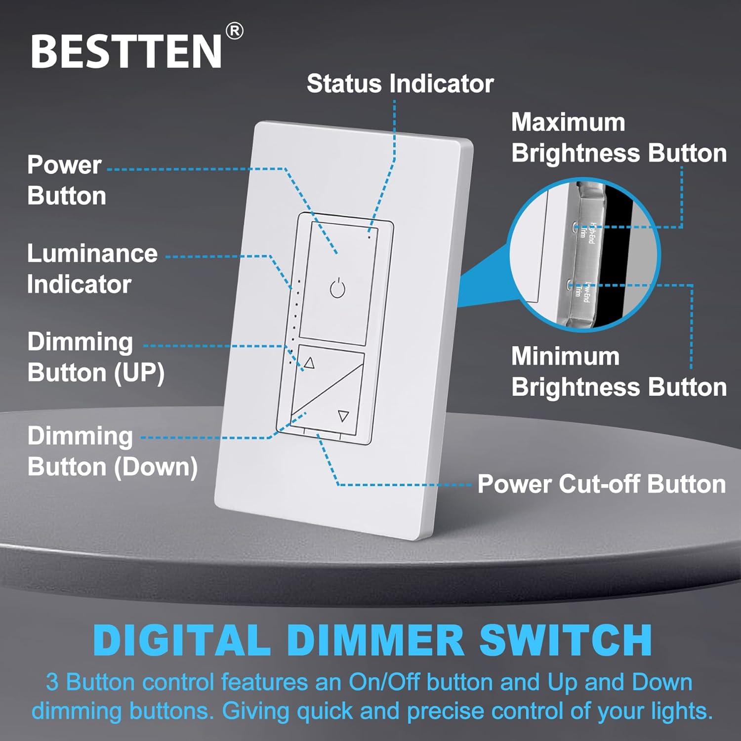 Interruptor Regulador Digital BESTTEN 1 Polo 3 Vías LED Blanco