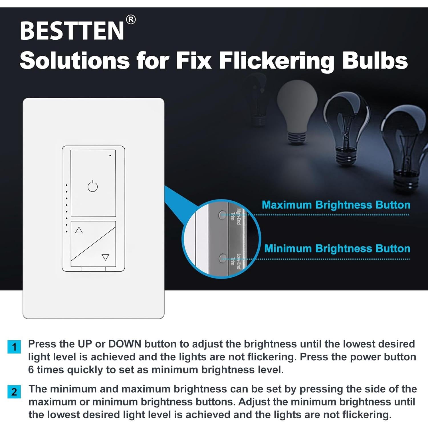 Interruptor Regulador Digital BESTTEN 1 Polo 3 Vías LED Blanco