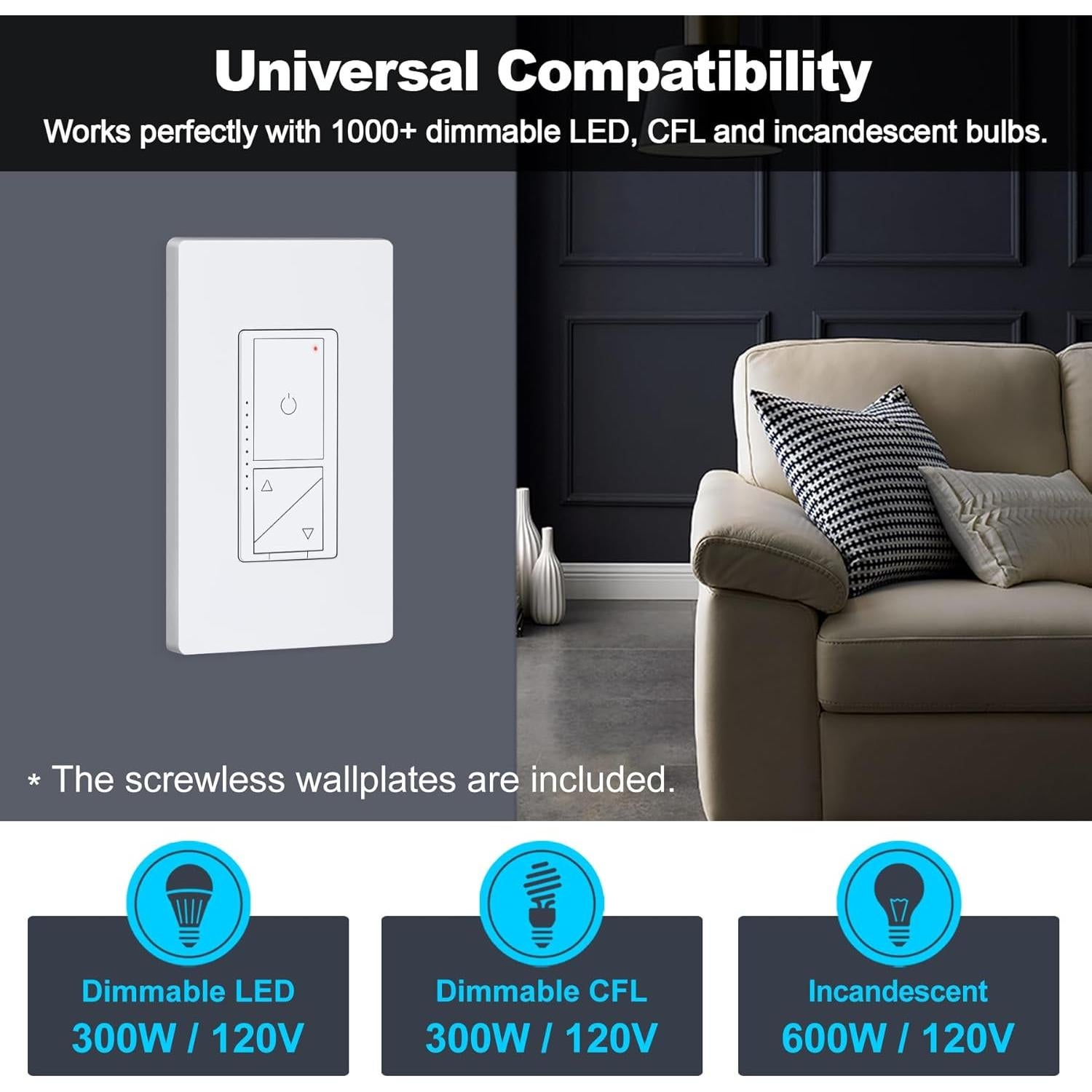 Interruptor Regulador Digital BESTTEN 1 Polo 3 Vías LED Blanco