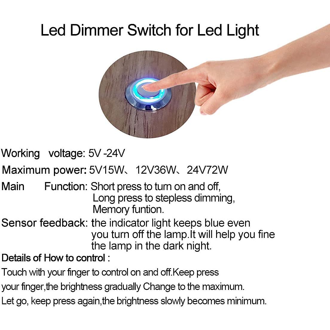 Interruptor Regulador Táctil LED DC 12V HAMRVL HR-T01