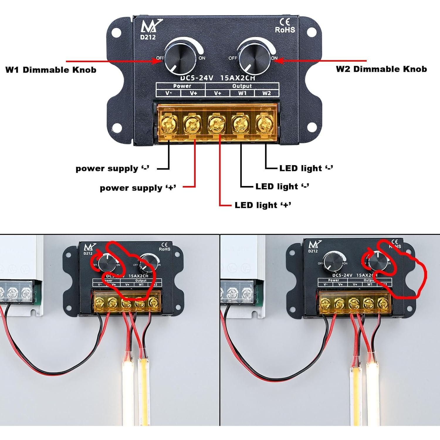 Regulador LED TOPAI Doble Perilla 5-24V 30A Control Independiente