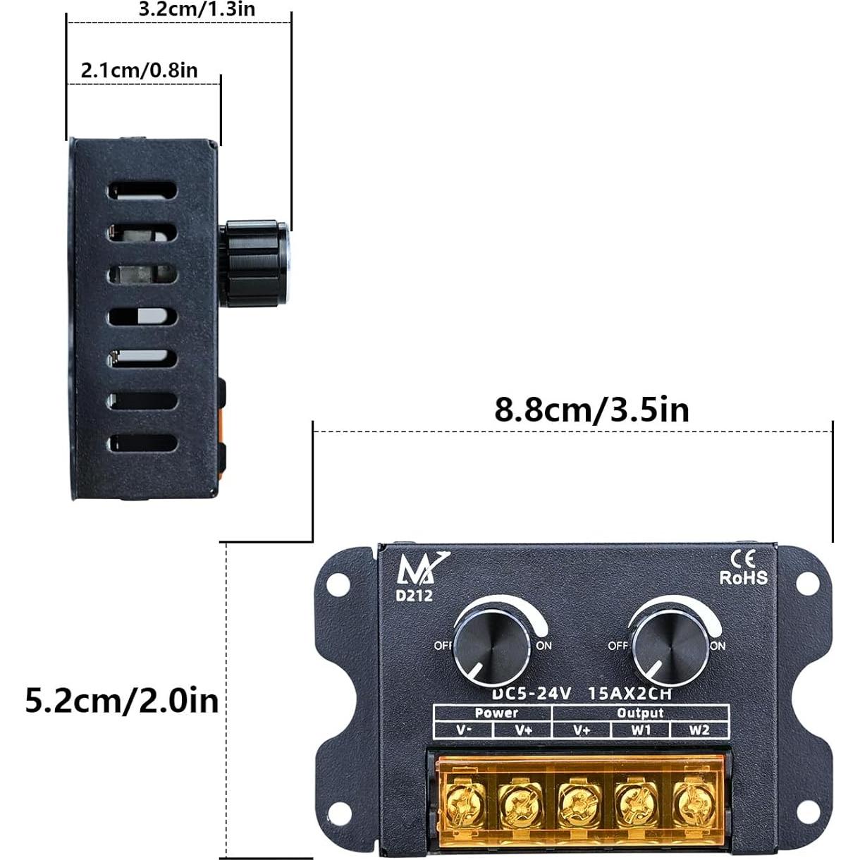 Regulador LED TOPAI Doble Perilla 5-24V 30A Control Independiente