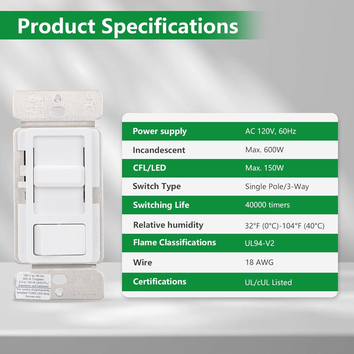 Interruptor Regulador Wengart BAK-008, 150W LED y 600W Incandescentes