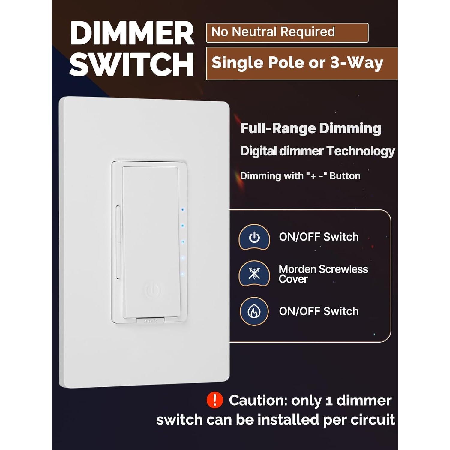 Interruptor de Luz Regulable Digital MOES 600W LED/CFL/Incandescente