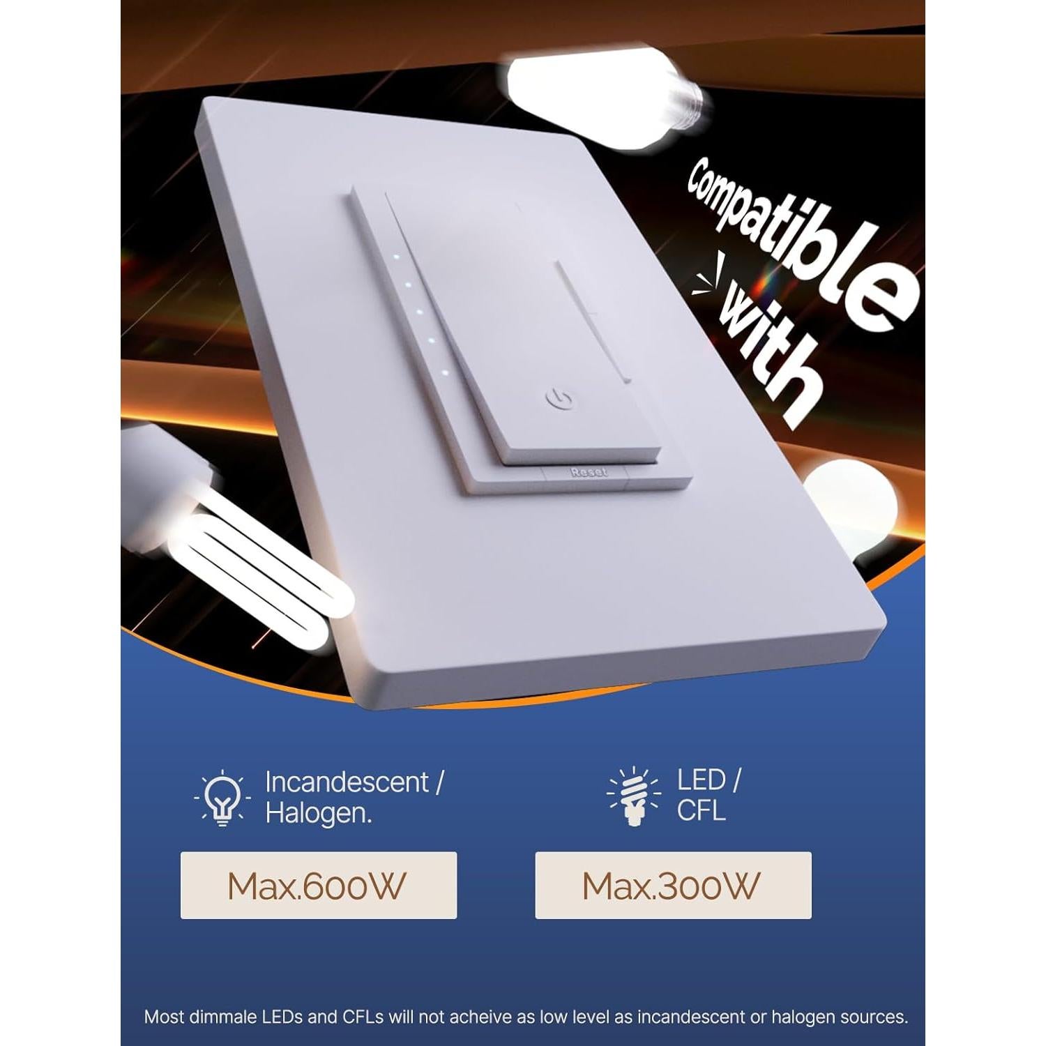 Interruptor de Luz Regulable Digital MOES 600W LED/CFL/Incandescente