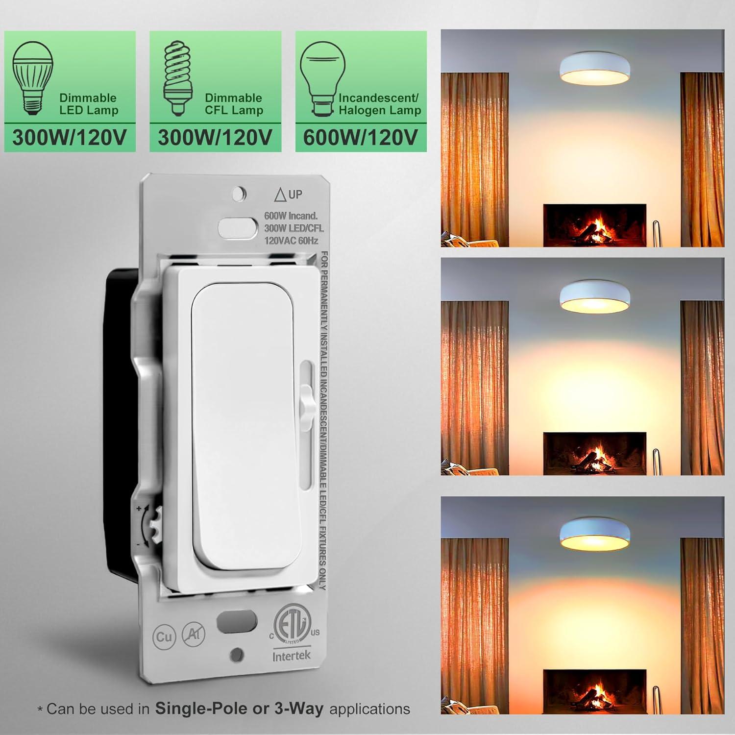 Interruptor Dimmer Deslizante UNIELE 4 Paquetes 300W LED 600W Incandescentes