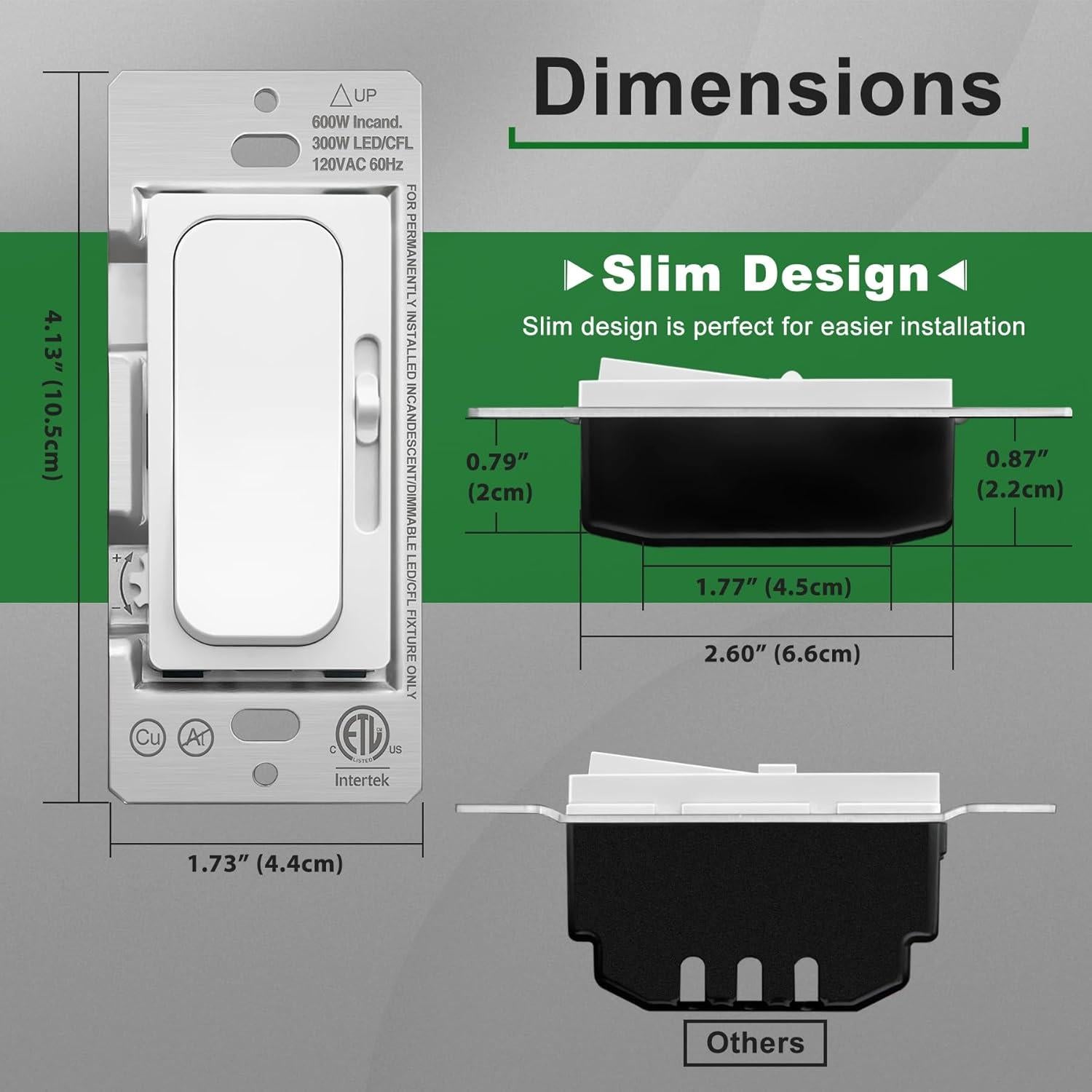 Interruptor Dimmer Deslizante UNIELE 4 Paquetes 300W LED 600W Incandescentes