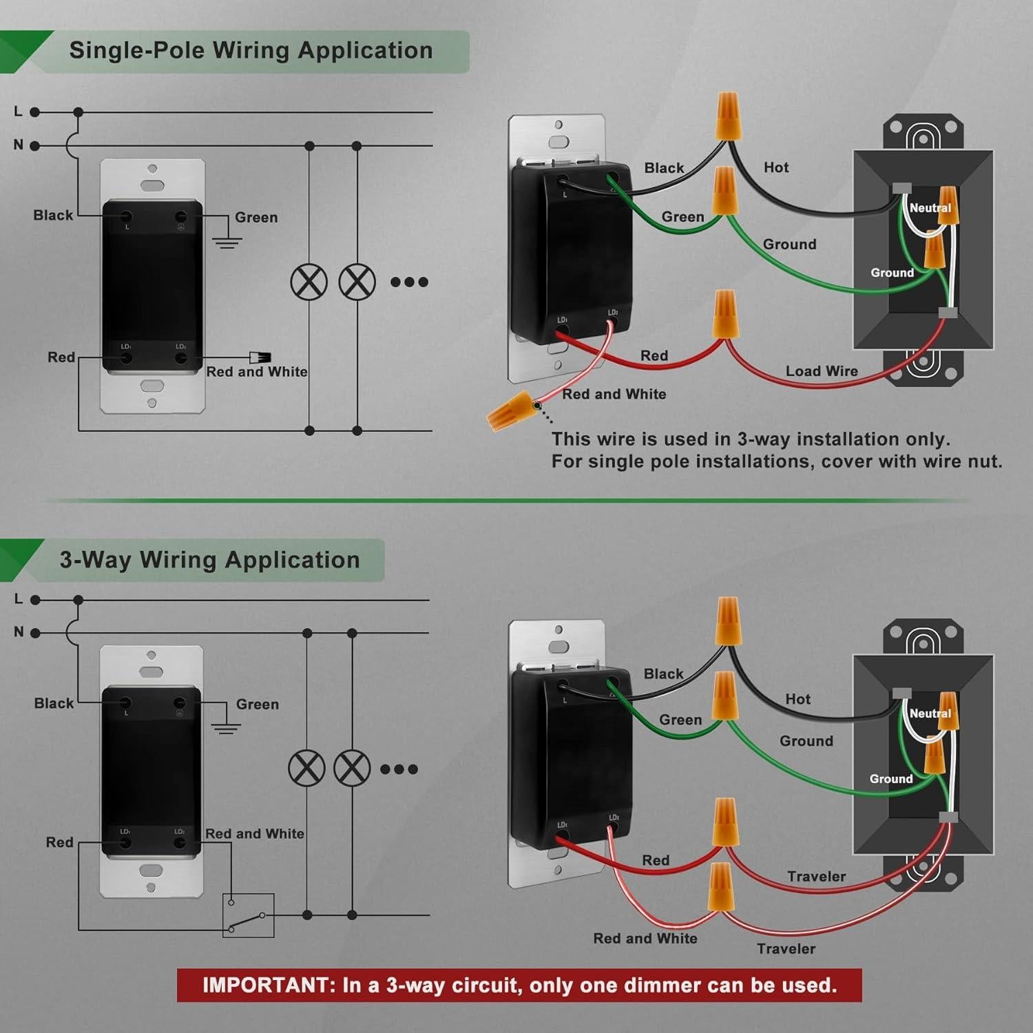 Interruptor Dimmer Deslizante UNIELE 4 Paquetes 300W LED 600W Incandescentes