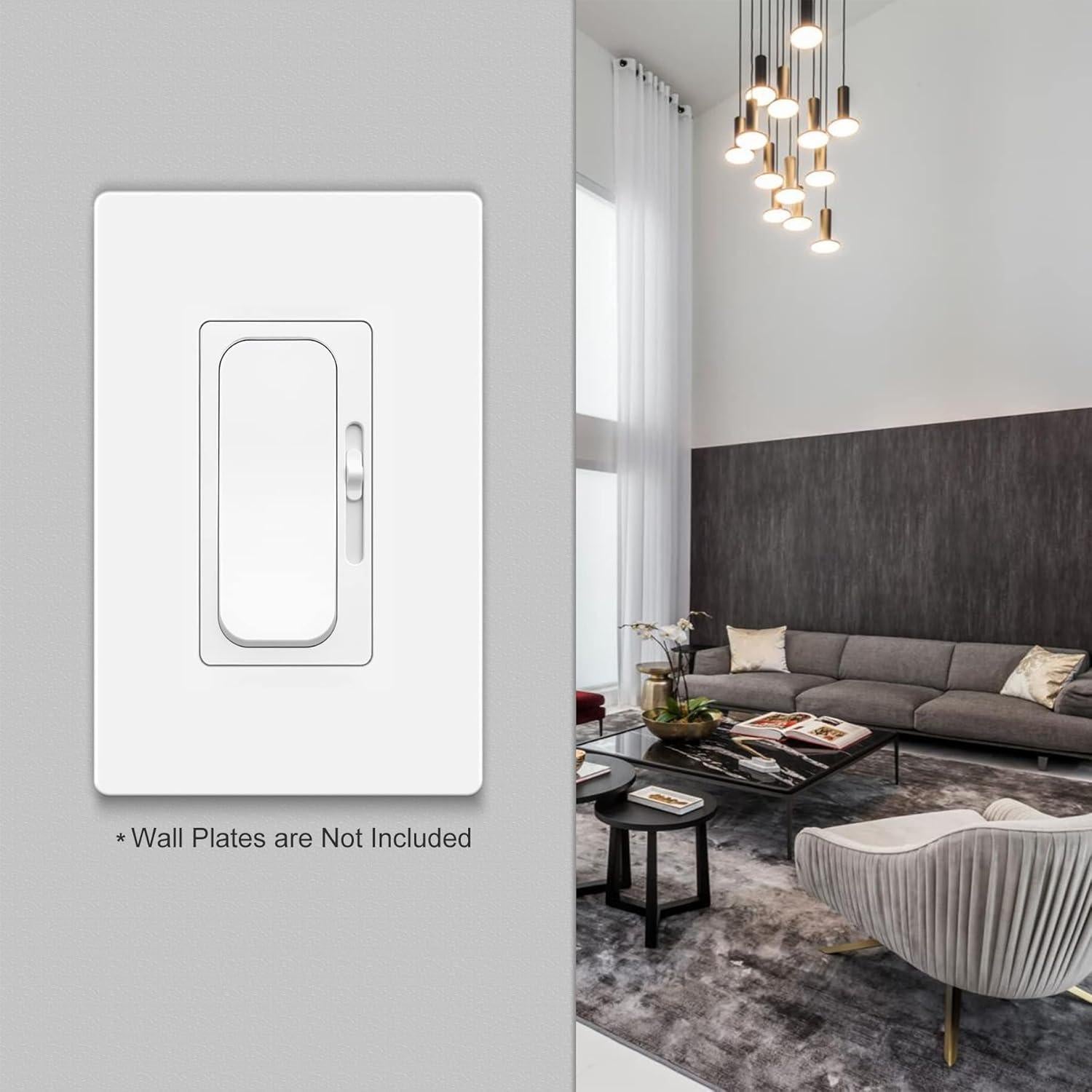 Interruptor Dimmer Deslizante UNIELE 4 Paquetes 300W LED 600W Incandescentes