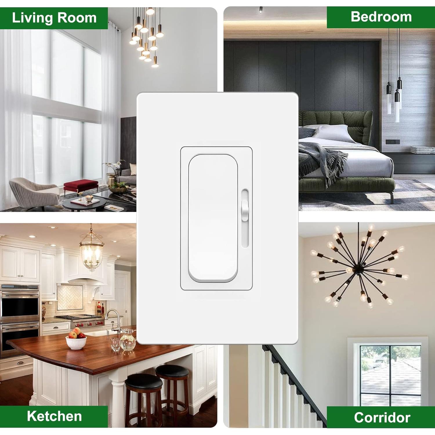 Interruptor Dimmer Deslizante UNIELE 4 Paquetes 300W LED 600W Incandescentes