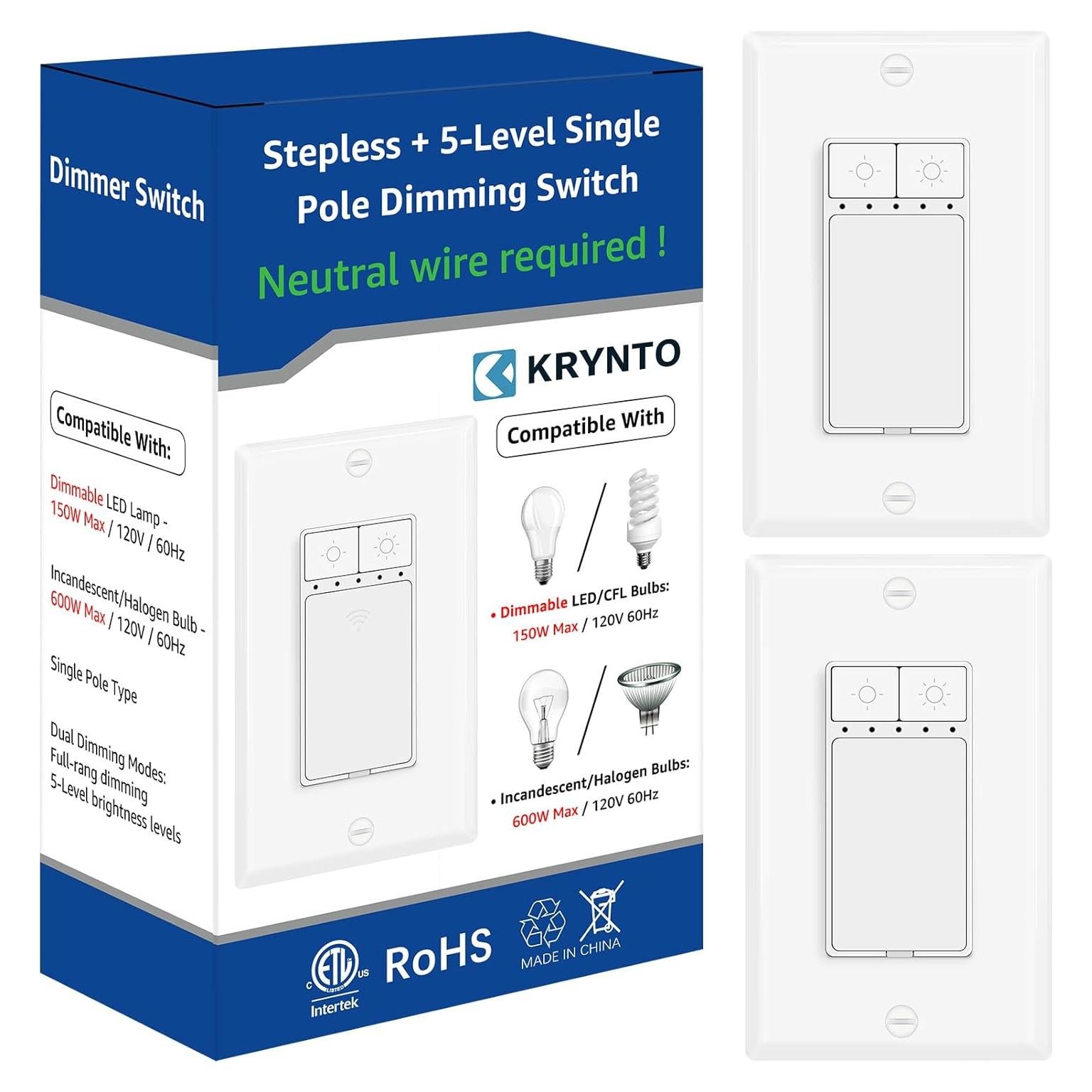 Interruptor Regulable KRYNTO 2 Pack 150W LED/CFL 600W Incandescente