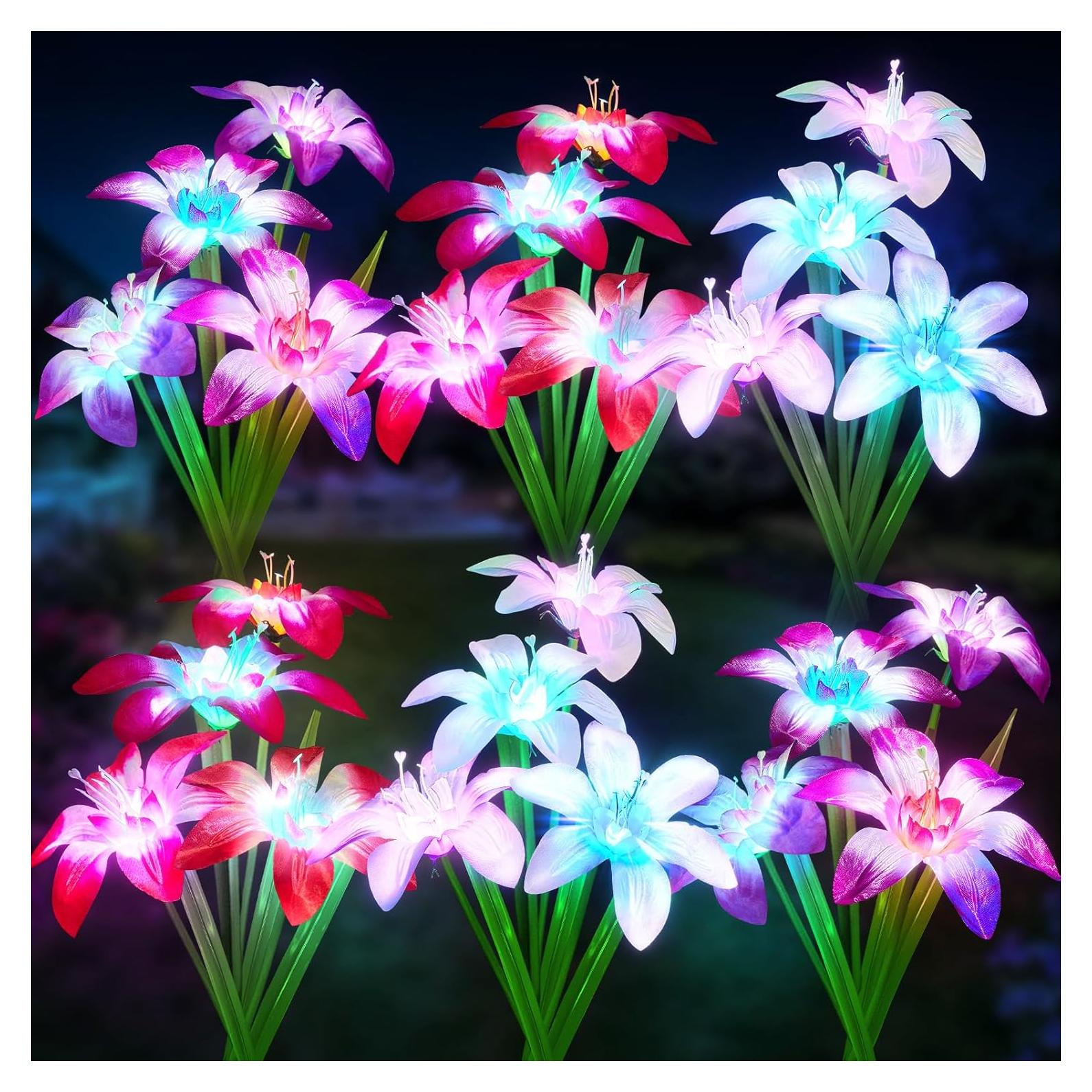 Luces Solares WdtPro 2025 Jardín 6 Paquete 24 Lirios RGB