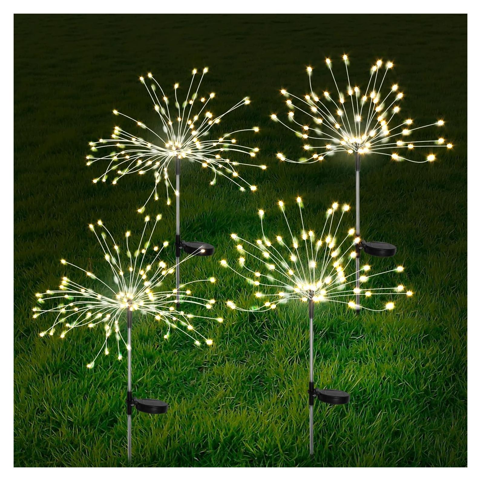 Luces de Jardín Solares FOOING 4 Pcs 120 LED IP65 Blanco Cálido