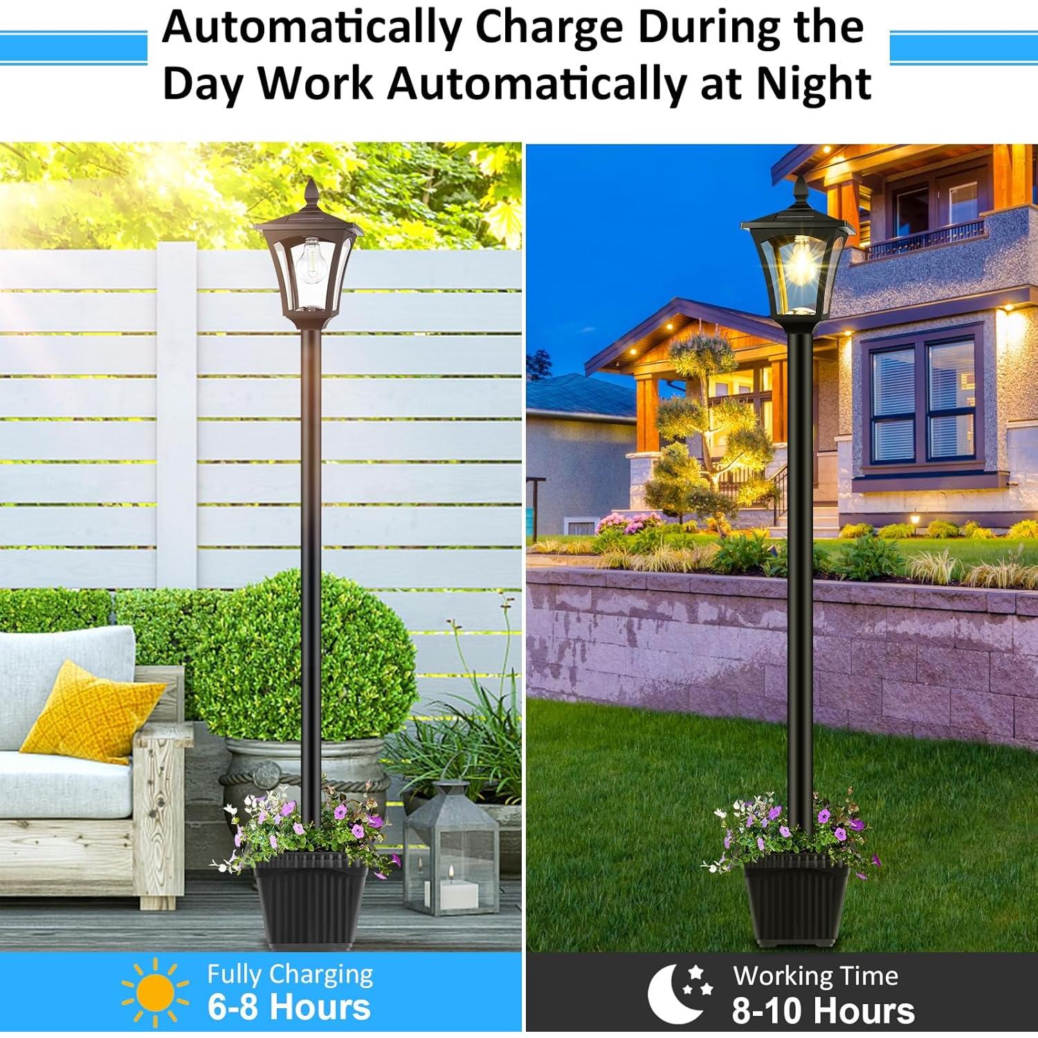 Lámpara Solar Exterior Derynome 162.56cm con Maceta IP45