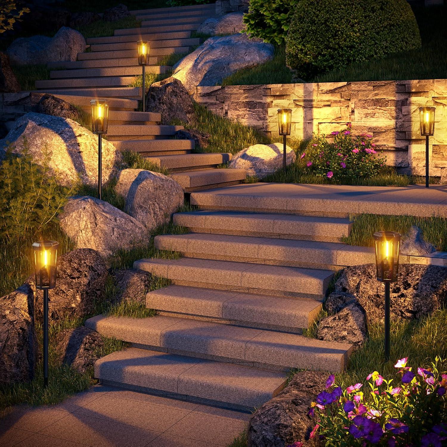 Luces Solares KINKAI para Jardín - Paquete de 6 Luz Cálida