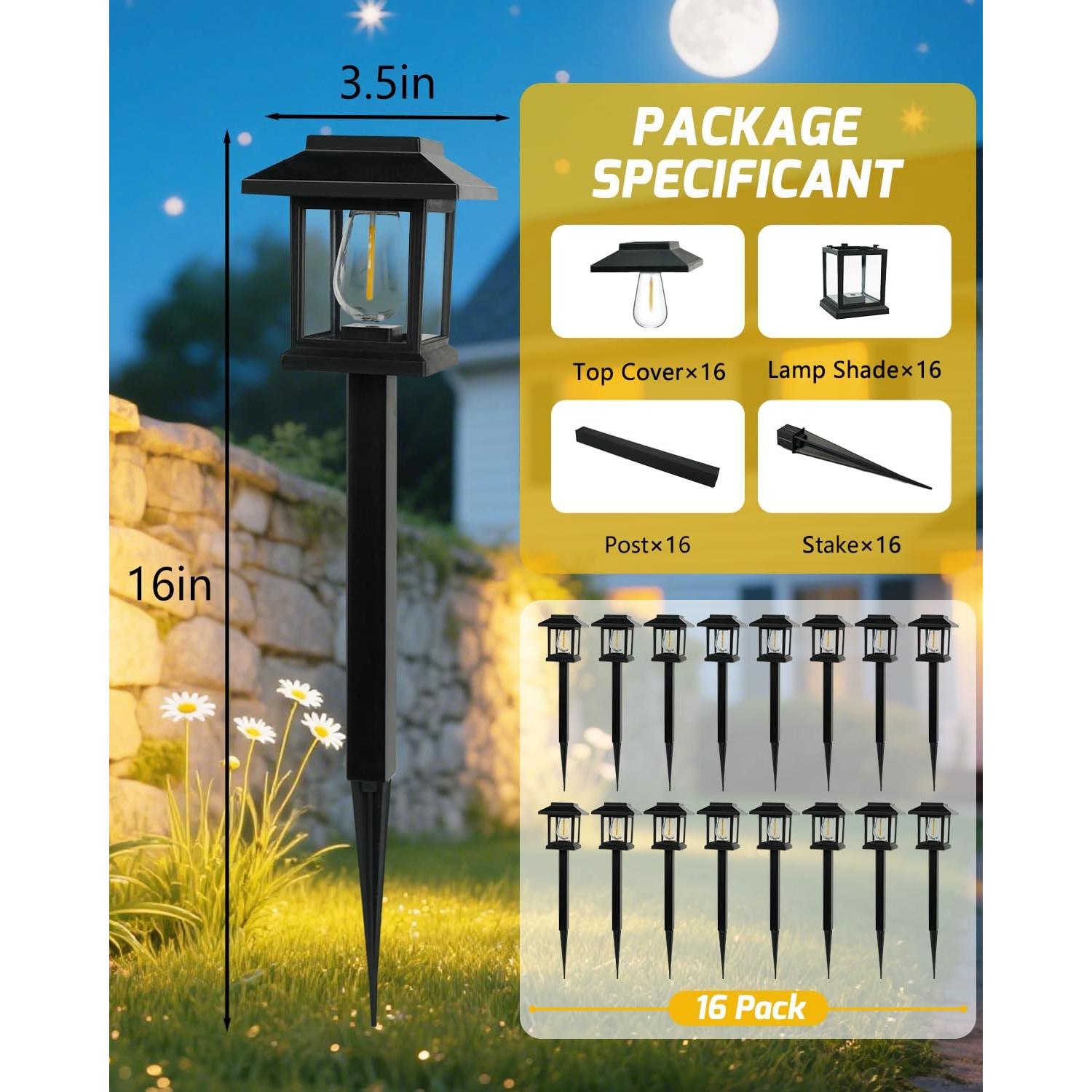Paquete de 16 Luces Solares Automáticas para Jardín - Blanco Cálido