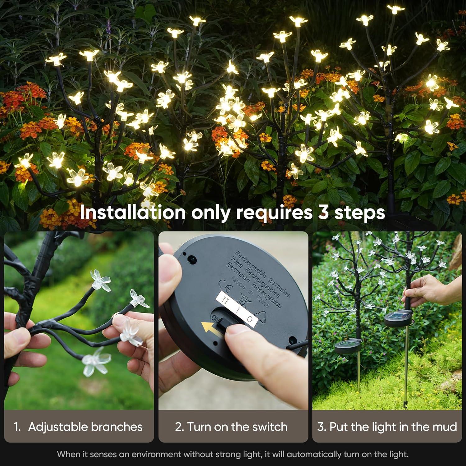 Luces de Jardín Solares Berngi 2 Paquete 20 LED Blanco Cálido