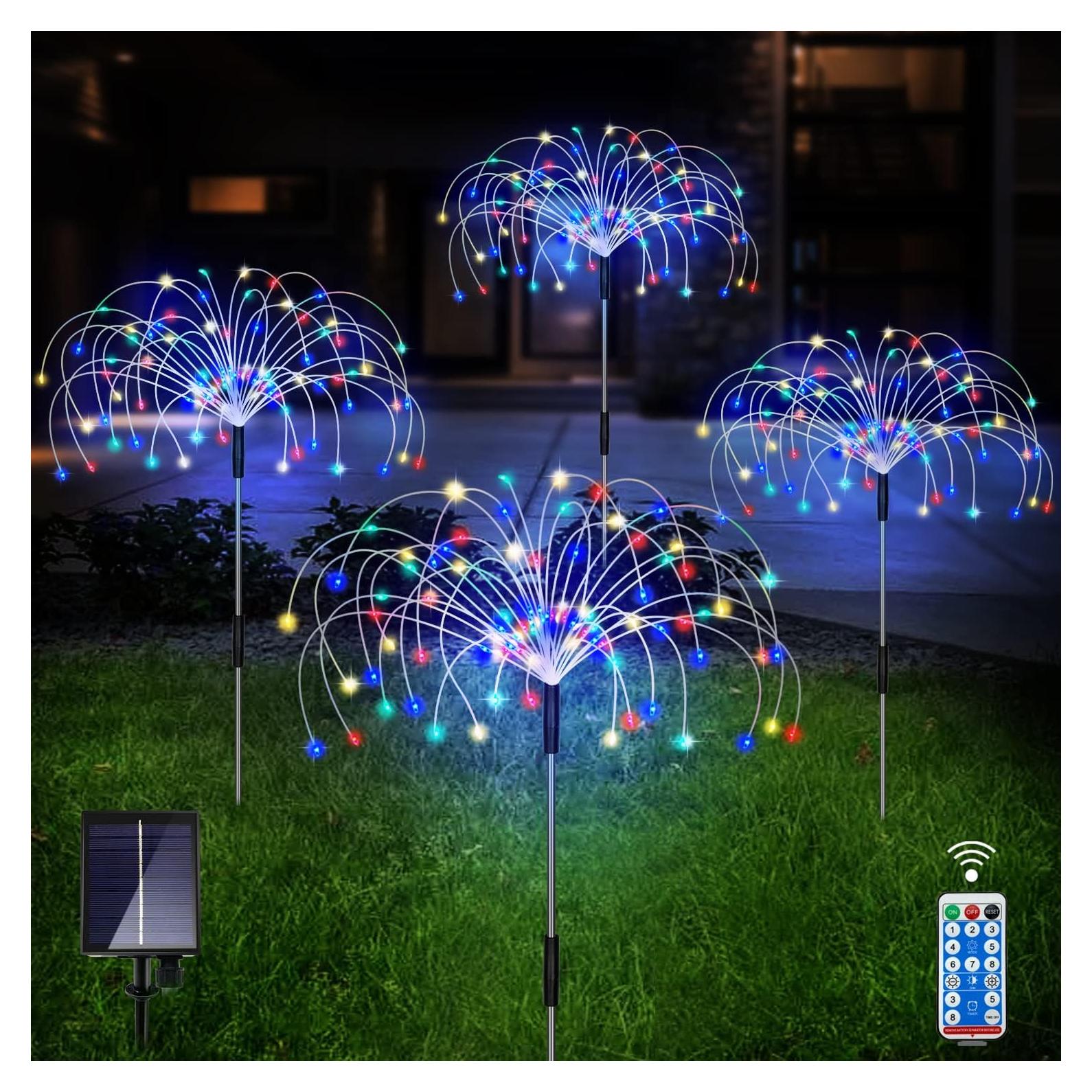 Luces de Jardín Solares Unihoh, 4 Piezas, 120 LED, Control Remoto