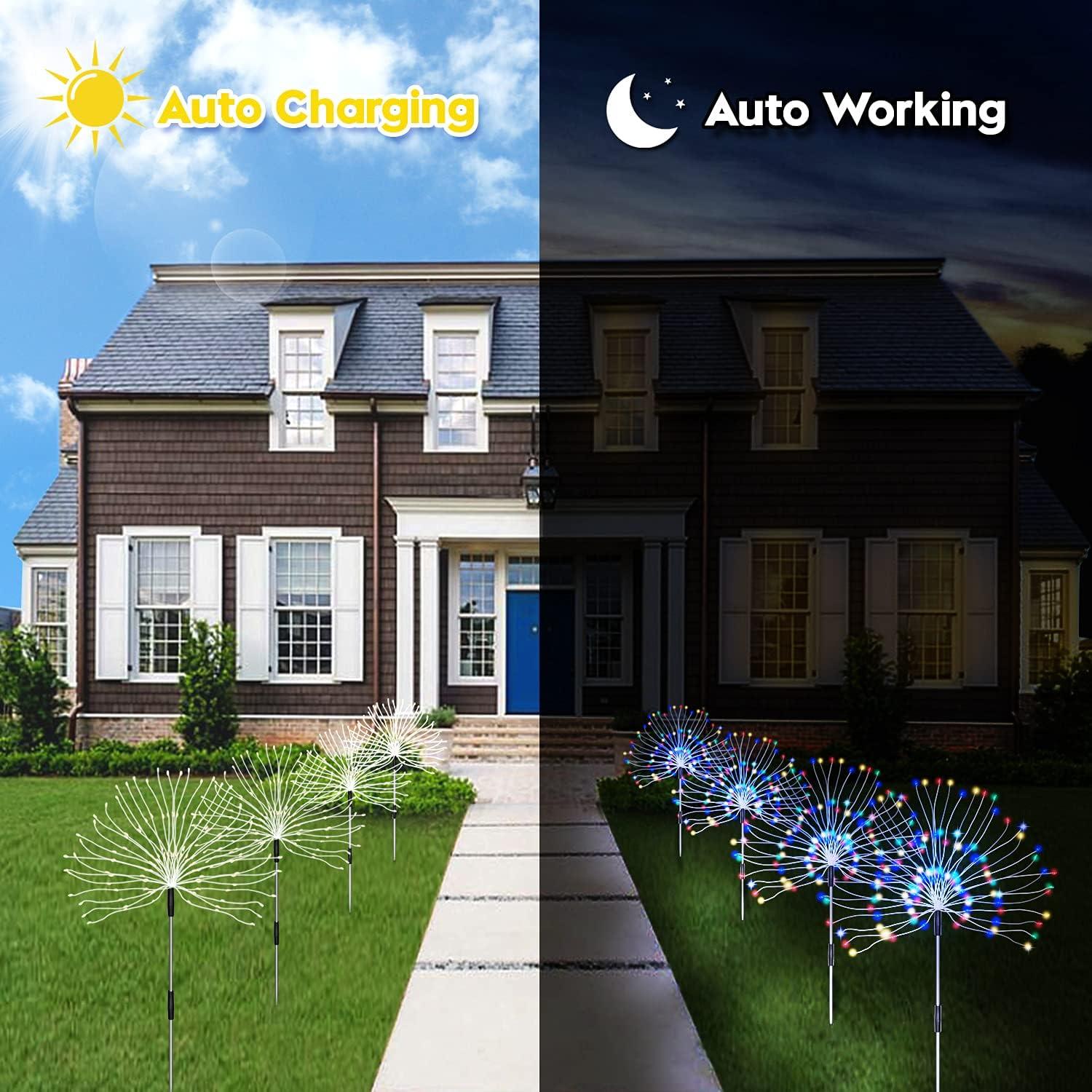 Luces de Jardín Solares Unihoh, 4 Piezas, 120 LED, Control Remoto