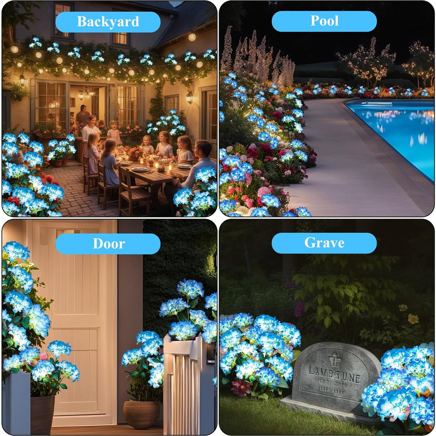 Luces de Jardín Solar LED YAODEMA Flor Artificial Azul - 2 Unidades