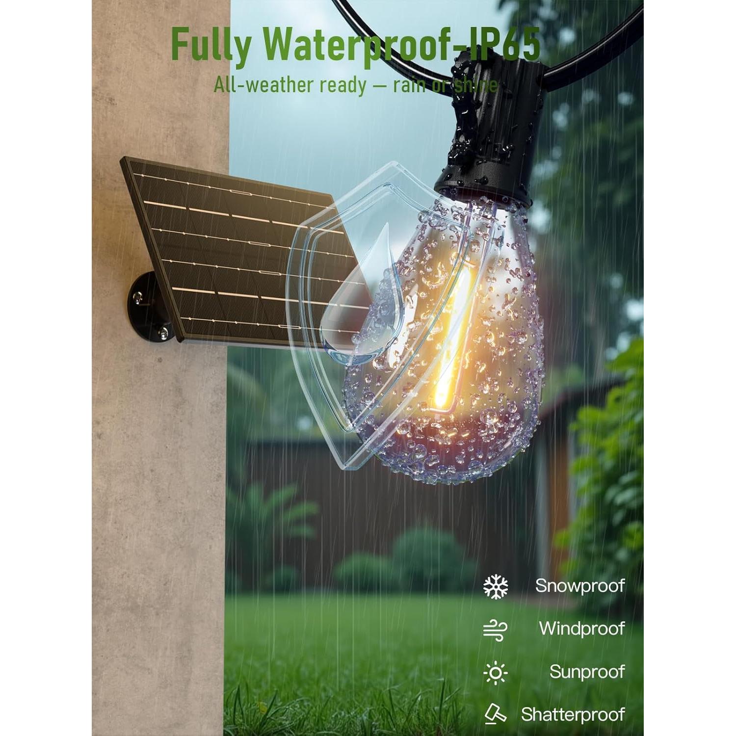 Luces de Cadena Solares Luckystyle 30.48m 2200K con Control Remoto