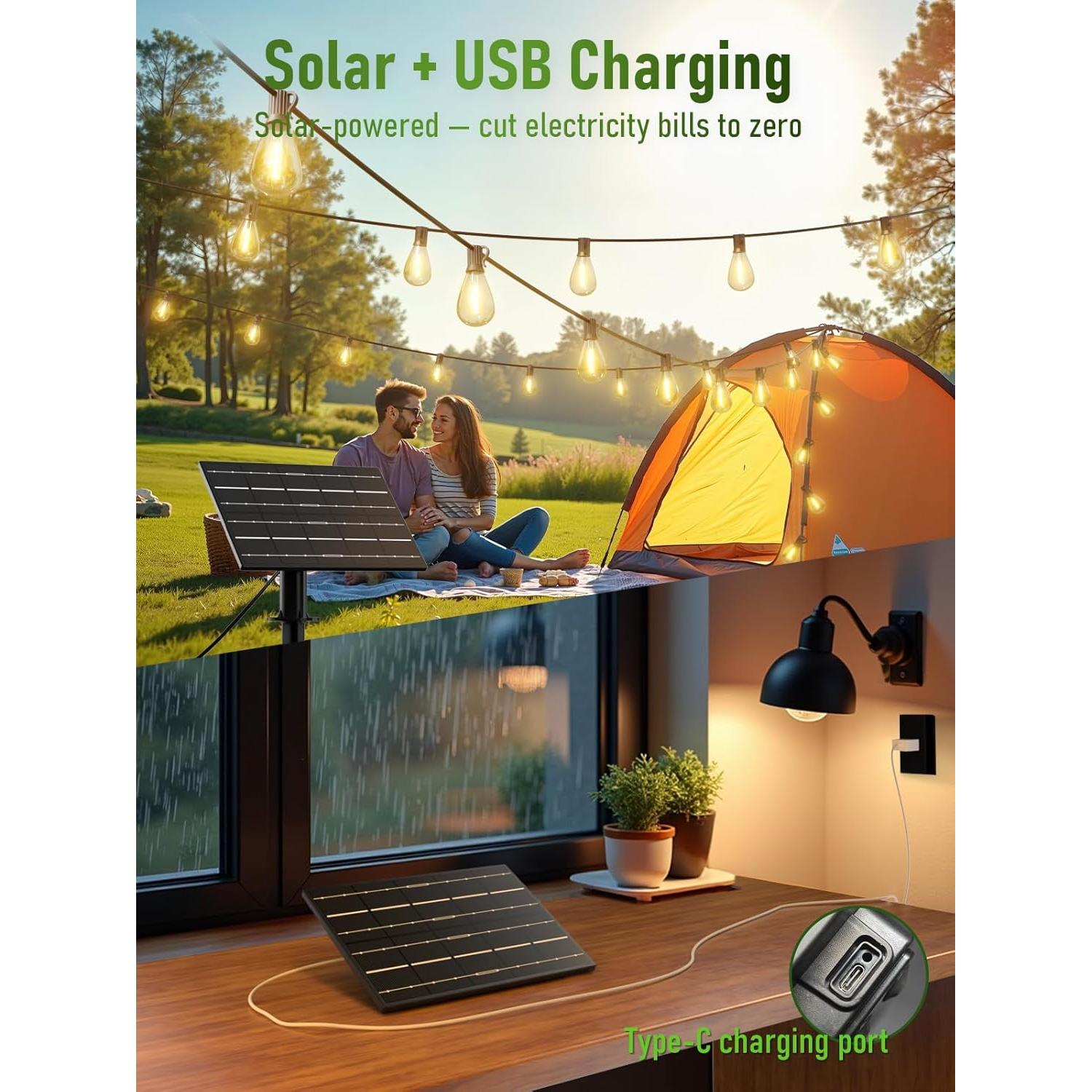 Luces de Cadena Solares Luckystyle 30.48m 2200K con Control Remoto