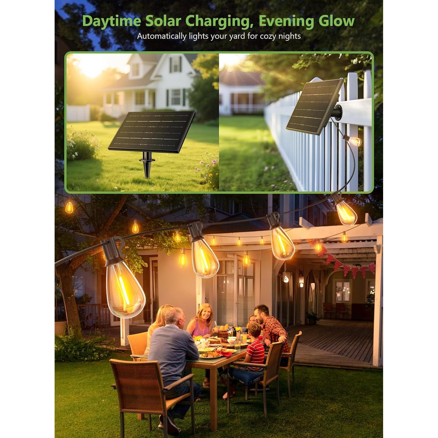 Luces de Cadena Solares Luckystyle 30.48m 2200K con Control Remoto