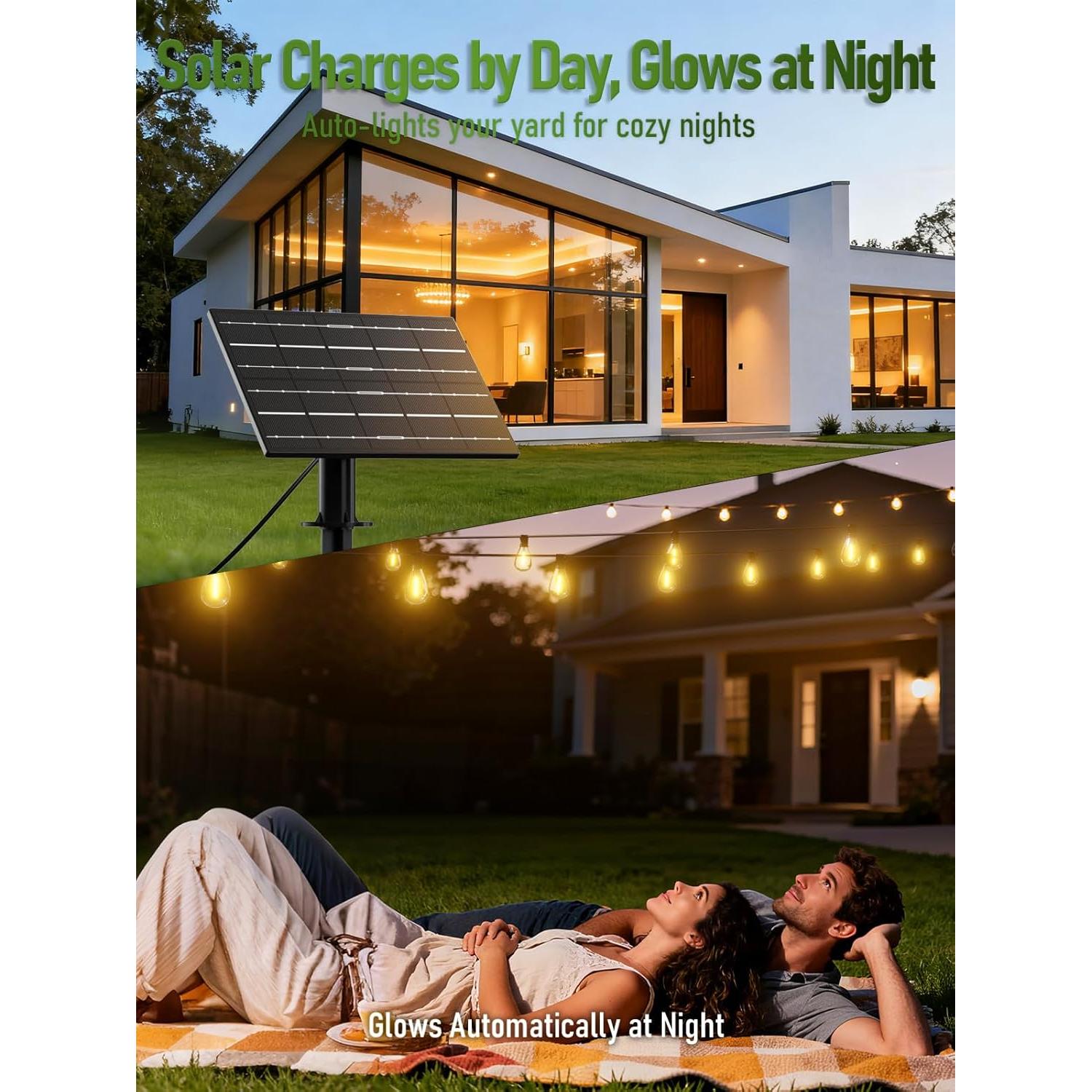 Luces de Cadena Solares Luckystyle 30.48m 2200K con Control Remoto