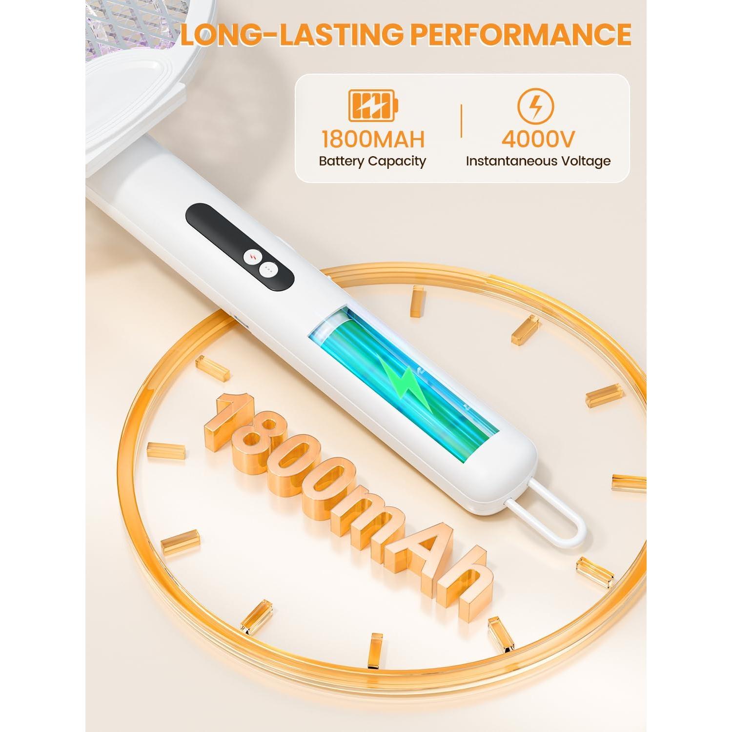 Raqueta Eléctrica para Mosquitos WOCVRYY 4000V Plegable 1800mAh