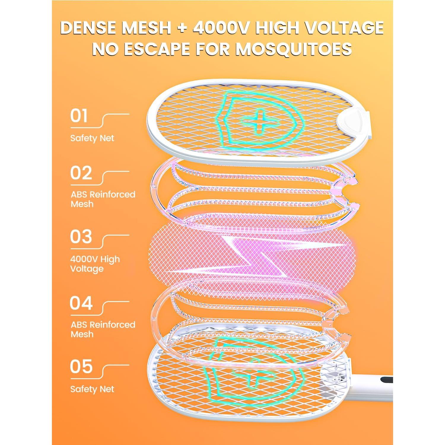 Raqueta Eléctrica para Mosquitos WOCVRYY 4000V Plegable 1800mAh