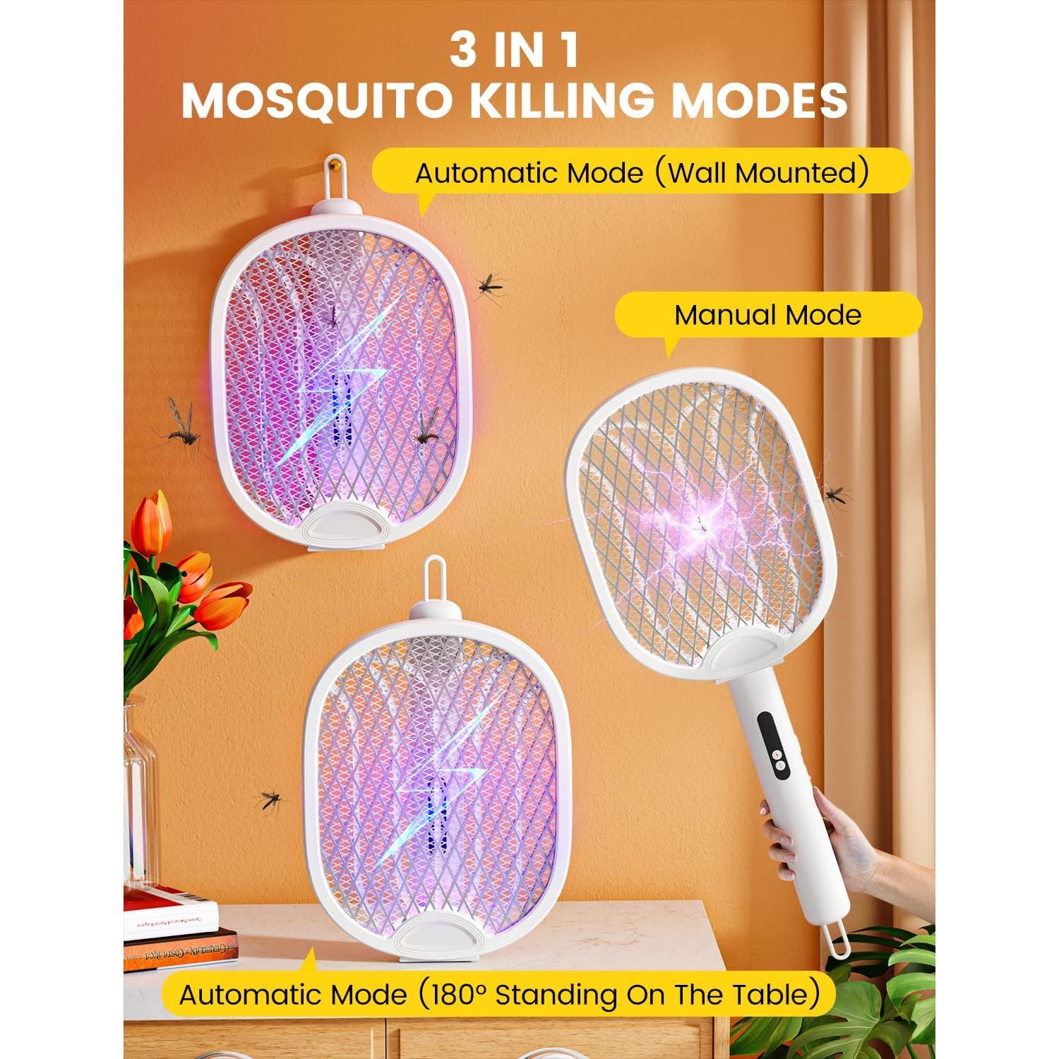 Raqueta Eléctrica para Mosquitos WOCVRYY 4000V Plegable 1800mAh