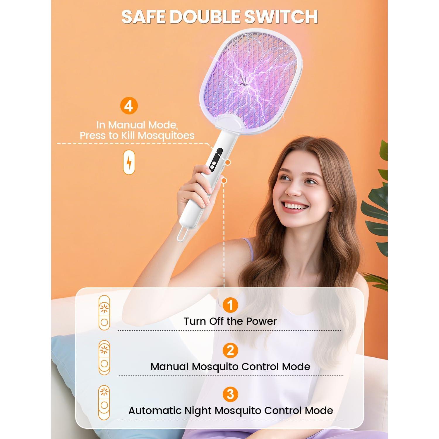 Raqueta Eléctrica para Mosquitos WOCVRYY 4000V Plegable 1800mAh