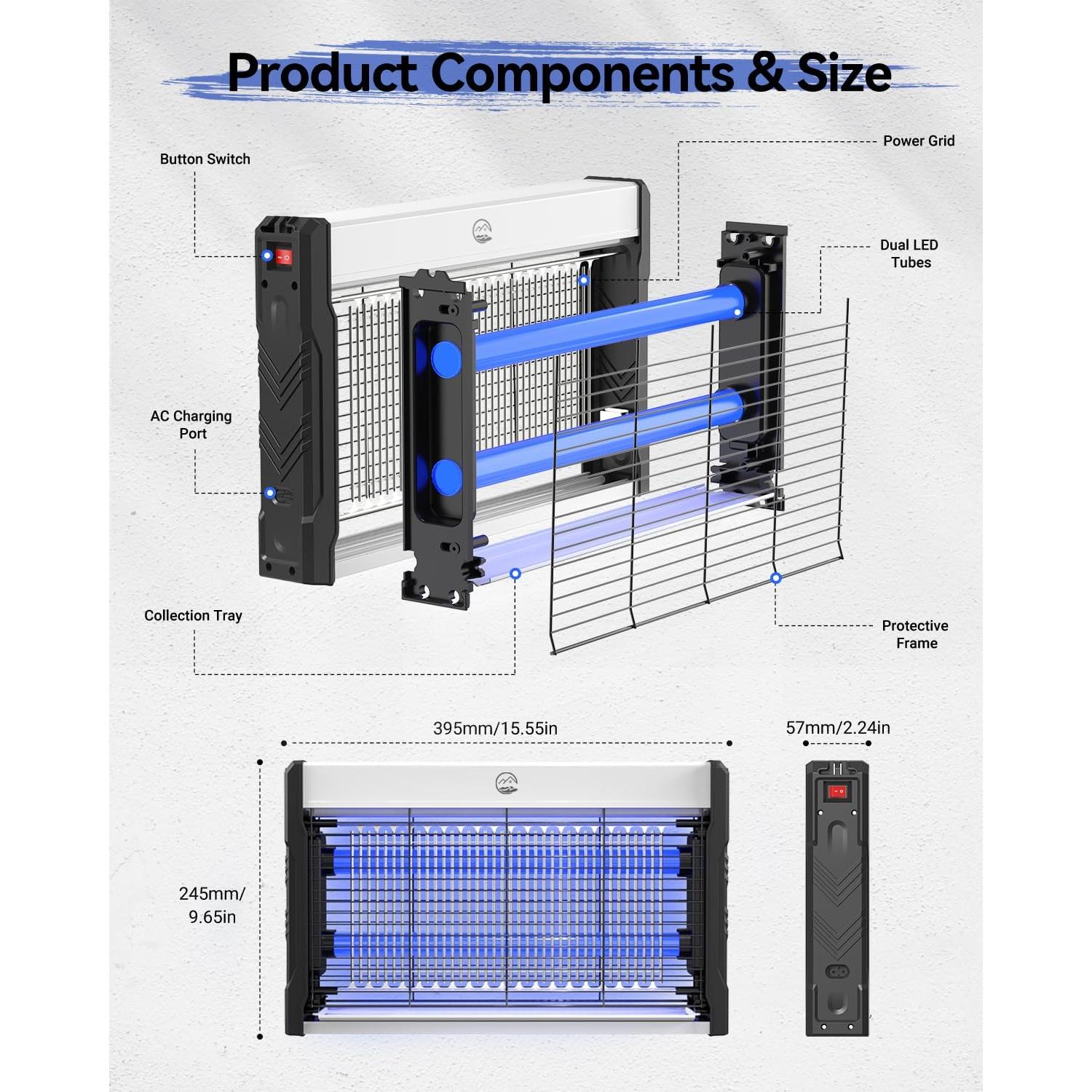 Zapper Eléctrico Mosiller 3000V para Insectos - Interior