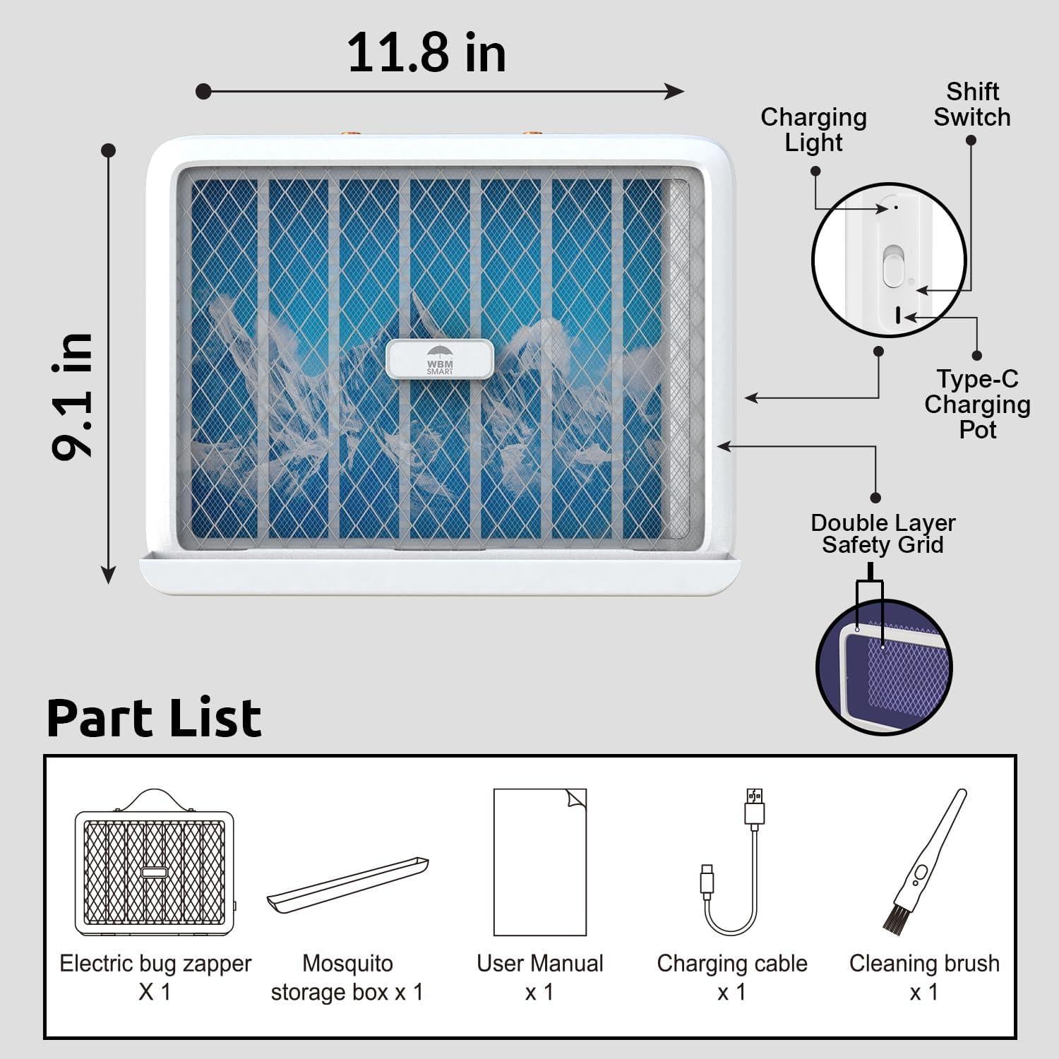 Zapper Eléctrico WBM Inteligente para Insectos 30cm 3.5W