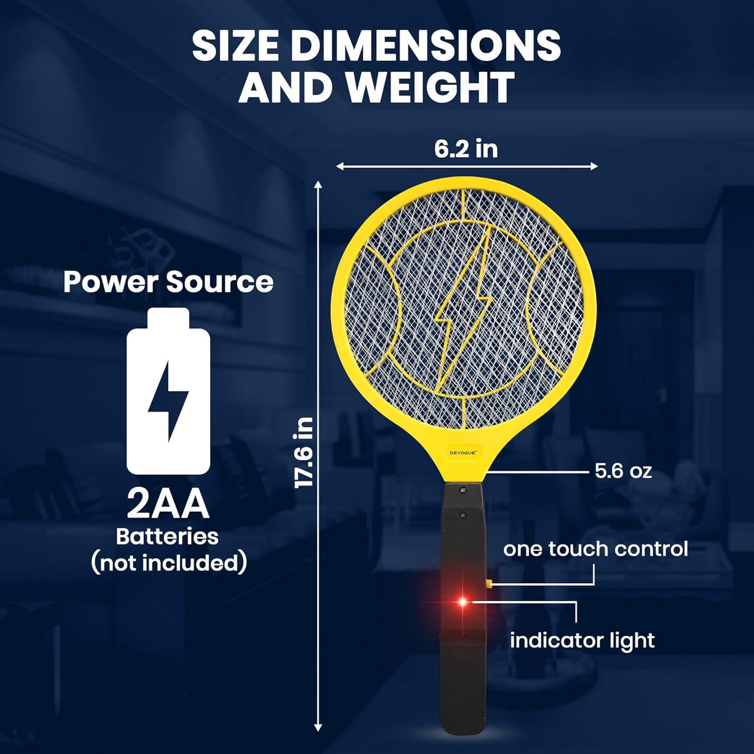 Raquetas Eléctricas para Moscas DEVOGUE - Paquete de 2 Unidades
