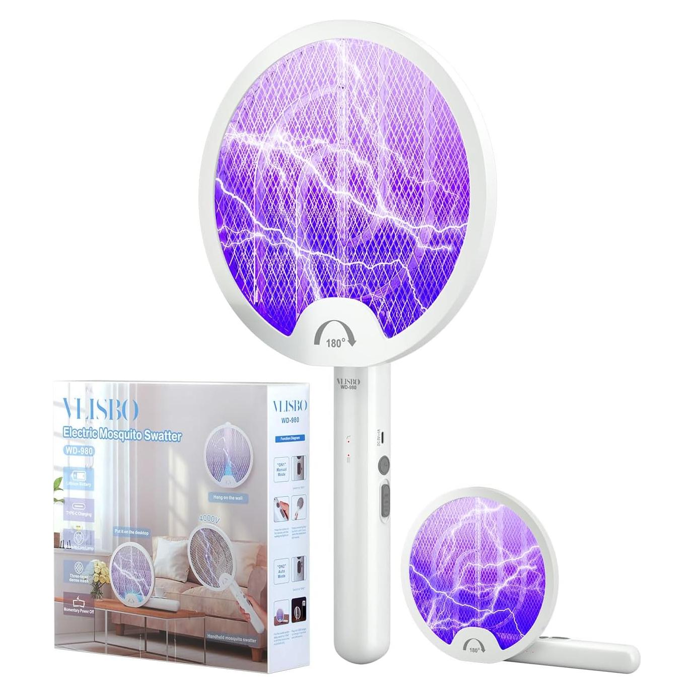 Raqueta Eléctrica de Mosquitos VLISBO 4000V Batería 1200mAh