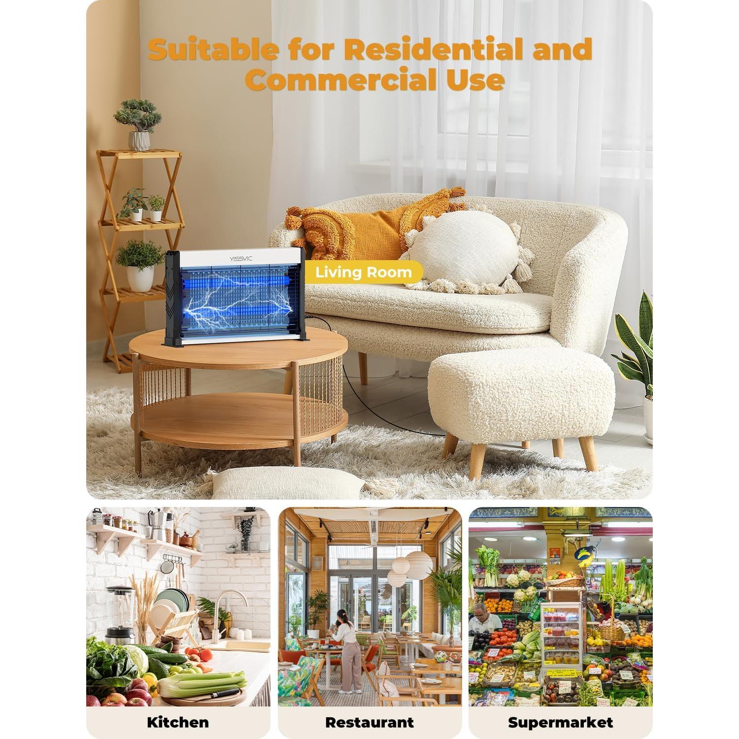 Zapper de Insectos YISSVIC 4000V LED Interior 20W con Cable 2m