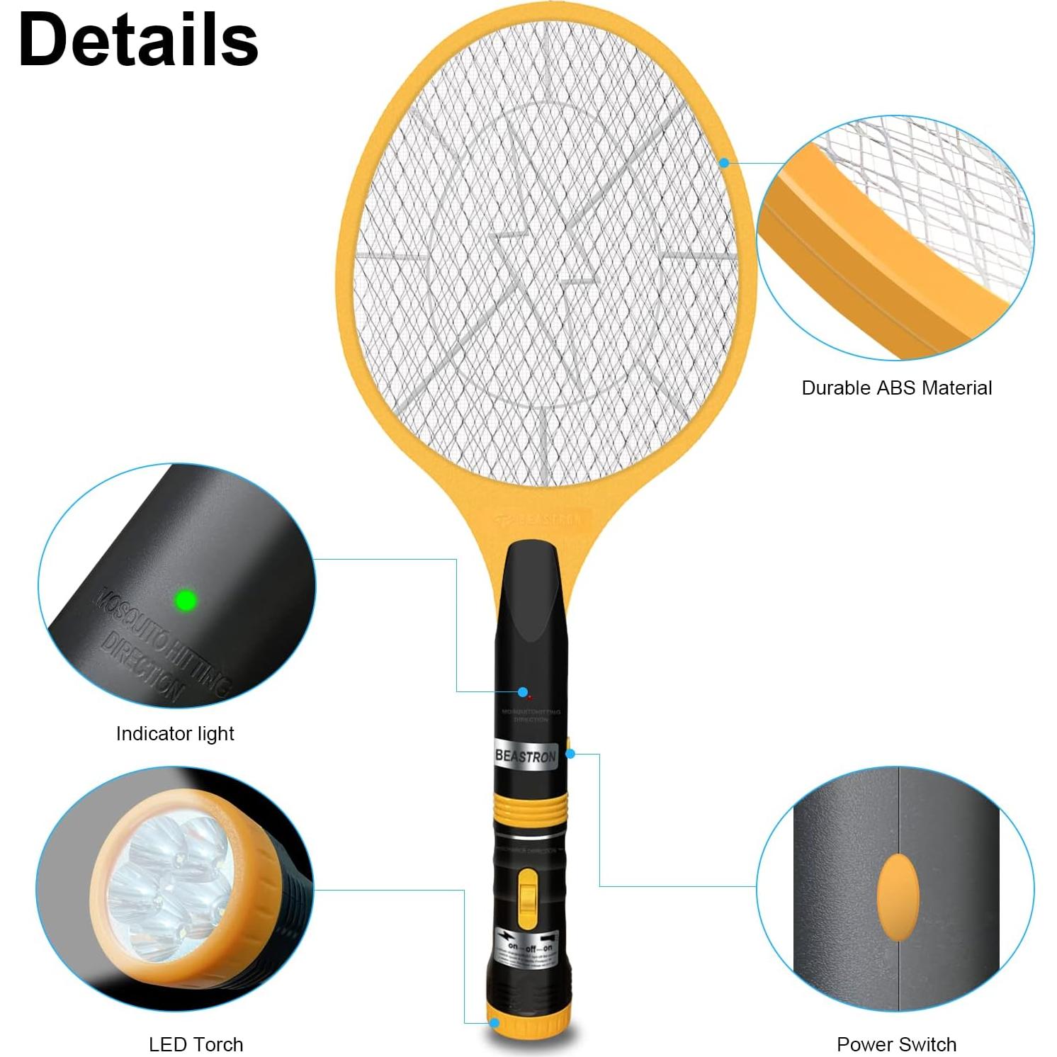 Raqueta Eléctrica Zapper de Insectos Beastron 3000V USB LED