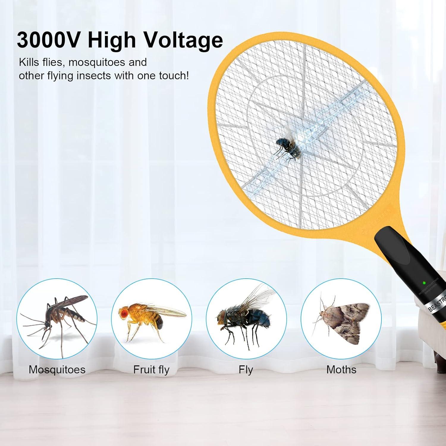 Raqueta Eléctrica Zapper de Insectos Beastron 3000V USB LED