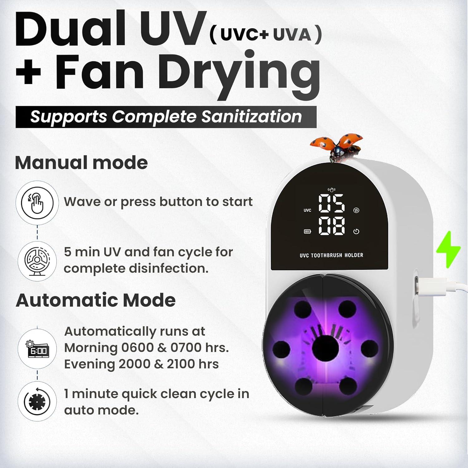 Soporte de cepillos de dientes UV JetFresh ES-X9 con reloj LED